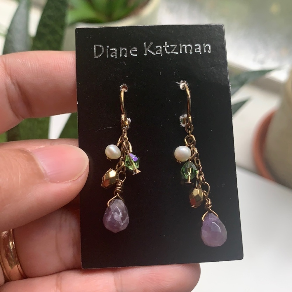 𝅺DIANE Katzman Beautiful Earrings Pearl and Amethyst